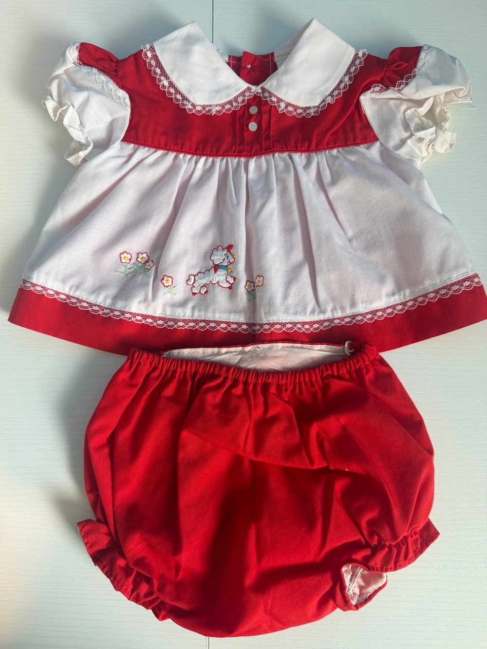 Vintage Cradle Togs Baby Dress & Bloomers Set Red White 0-6 Months